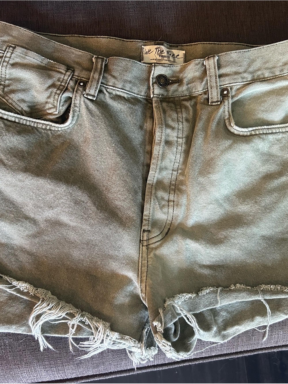 We The Free Olive Green Frayed Denim Shorts